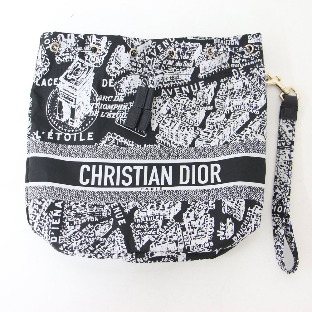 Christian Dior Pouch Black White Plan de Paris with Strap Jacquard - Picture 7 of 11